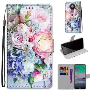 For Nokia 3.4 Coloured Drawing Cross Texture Horizontal Flip PU Leather Case with Holder & Card Slots & Wallet & Lanyard(Light Pink Bouquet)