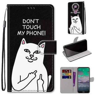 For Nokia 3.4 Coloured Drawing Cross Texture Horizontal Flip PU Leather Case with Holder & Card Slots & Wallet & Lanyard(Middle Finger White Cat)