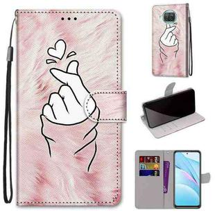 For Xiaomi Mi 10T Lite Coloured Drawing Cross Texture Horizontal Flip PU Leather Case with Holder & Card Slots & Wallet & Lanyard(Pink Hands Heart)