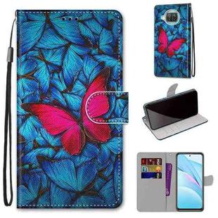 For Xiaomi Mi 10T Lite Coloured Drawing Cross Texture Horizontal Flip PU Leather Case with Holder & Card Slots & Wallet & Lanyard(Blue Red Butterfly)