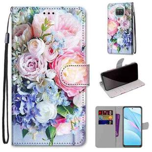 For Xiaomi Mi 10T Lite Coloured Drawing Cross Texture Horizontal Flip PU Leather Case with Holder & Card Slots & Wallet & Lanyard(Light Pink Bouquet)