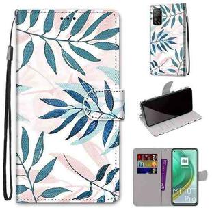 For Xiaomi Mi 10T Pro / 10T / K30s Coloured Drawing Cross Texture Horizontal Flip PU Leather Case with Holder & Card Slots & Wallet & Lanyard(Pink Green Leaf)