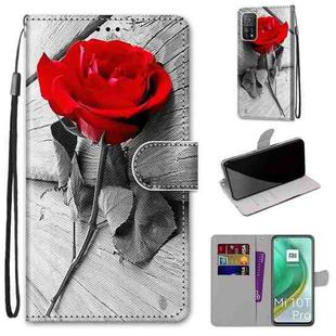 For Xiaomi Mi 10T Pro / 10T / K30s Coloured Drawing Cross Texture Horizontal Flip PU Leather Case with Holder & Card Slots & Wallet & Lanyard(Wood Red Rose)