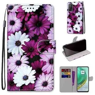 For Xiaomi Mi 10T Pro / 10T / K30s Coloured Drawing Cross Texture Horizontal Flip PU Leather Case with Holder & Card Slots & Wallet & Lanyard(Chrysanthemum Pink White Purple)