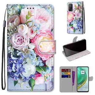 For Xiaomi Mi 10T Pro / 10T / K30s Coloured Drawing Cross Texture Horizontal Flip PU Leather Case with Holder & Card Slots & Wallet & Lanyard(Light Pink Bouquet)