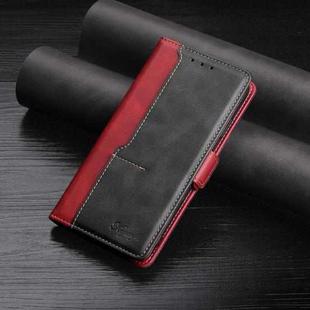 For iPhone X / XS Retro Texture Contrast Color Side Buckle Horizontal Flip Leather Case with Holder & Card Slots & Wallet(Red)