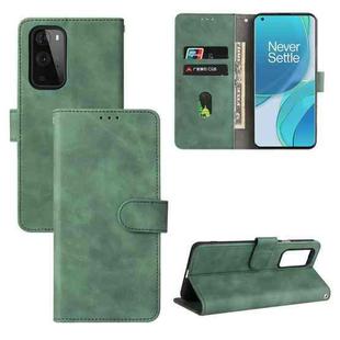 For OnePlus 9 Solid Color Skin Feel Magnetic Buckle Horizontal Flip Calf Texture PU Leather Case with Holder & Card Slots & Wallet(Green)