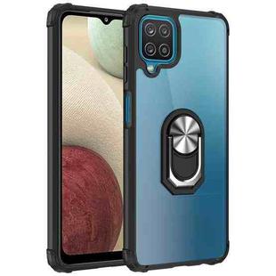 For Samsung Galaxy A12 Shockproof Transparent TPU + Acrylic Protective Case with Ring Holder(Black and Silver)