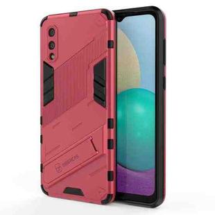 For Samsung Galaxy A02 (EU Version) Punk Armor 2 in 1 PC + TPU Shockproof Case with Invisible Holder(Light Red)