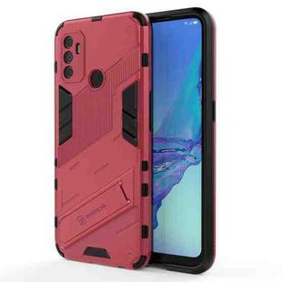For OPPO A53 4G Punk Armor 2 in 1 PC + TPU Shockproof Case with Invisible Holder(Light Red)