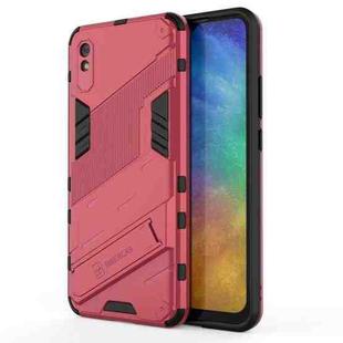 For Xiaomi Redmi 9A Punk Armor 2 in 1 PC + TPU Shockproof Case with Invisible Holder(Light Red)