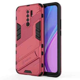 For Xiaomi Redmi 9 Punk Armor 2 in 1 PC + TPU Shockproof Case with Invisible Holder(Light Red)
