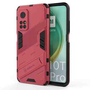 For Xiaomi Mi 10T Pro 5G Punk Armor 2 in 1 PC + TPU Shockproof Case with Invisible Holder(Light Red)