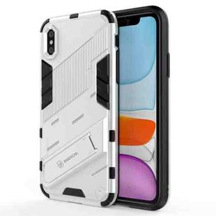 For iPhone X / XS Punk Armor 2 in 1 PC + TPU Shockproof Case with Invisible Holder(White)