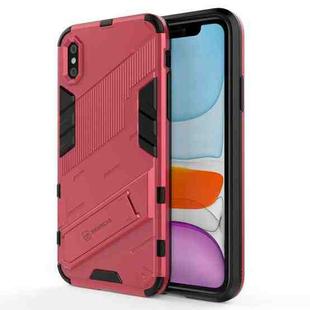 For iPhone X / XS Punk Armor 2 in 1 PC + TPU Shockproof Case with Invisible Holder(Light Red)