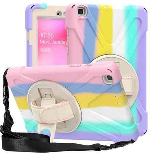 For Samsung Galaxy Tab A 8.0 (2019) T290 / T295 Shockproof Colorful Silicone + PC Protective Case with Holder & Shoulder Strap & Hand Strap(Pink)