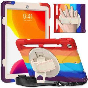 Shockproof Colorful Silicone + PC Protective Case with Holder & Shoulder Strap & Hand Strap For iPad 10.2 (2020)(Red)