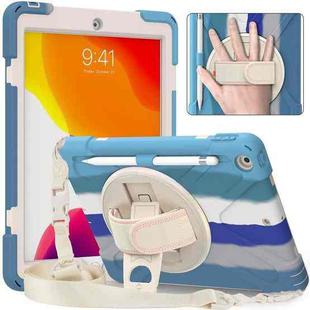 Shockproof Colorful Silicone + PC Protective Case with Holder & Shoulder Strap & Hand Strap For iPad 10.2 (2020) (Blue)