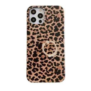 For iPhone 11 Leopard Texture with Ring Metal Rhinestone Bracket Mobile Phone Protective Case (Brown)