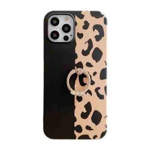 For iPhone 11 Pro Leopard Texture with Ring Metal Rhinestone Bracket Mobile Phone Protective Case (Black Color Matching)