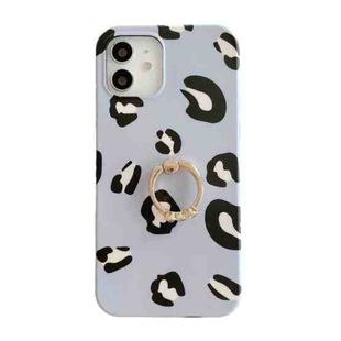 For iPhone 11 Pro Leopard Texture with Ring Metal Rhinestone Bracket Mobile Phone Protective Case (Blue Purple)