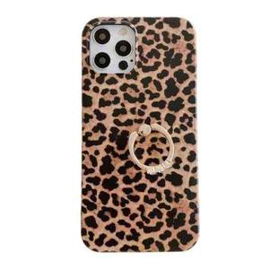 For iPhone 11 Pro Leopard Texture with Ring Metal Rhinestone Bracket Mobile Phone Protective Case (Brown)