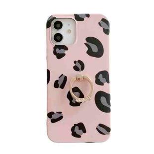 For iPhone 11 Pro Max Leopard Texture with Ring Metal Rhinestone Bracket Mobile Phone Protective Case (Pink)