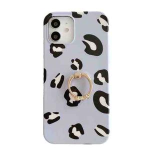 For iPhone 11 Pro Max Leopard Texture with Ring Metal Rhinestone Bracket Mobile Phone Protective Case (Blue Purple)