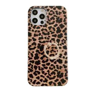 For iPhone 11 Pro Max Leopard Texture with Ring Metal Rhinestone Bracket Mobile Phone Protective Case (Brown)
