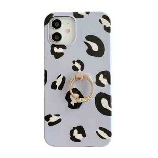 For iPhone 12 mini Leopard Texture with Ring Metal Rhinestone Bracket Mobile Phone Protective Case (Blue Purple)