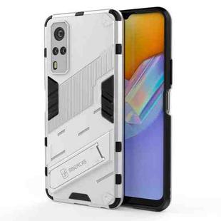 Punk Armor 2 in 1 PC + TPU Shockproof Case with Invisible Holder For vivo Y51(2020 Indian Version)(Silver)