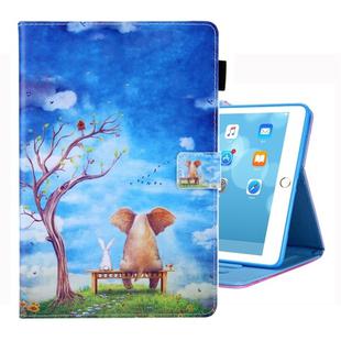 For iPad 10.2 2021 / 2020 / 2019 Coloured Drawing Pattern Horizontal Flip Leather Case with Holder & Card Slots & Photo Frame(Elephant Bunny)