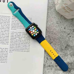Silicone Color Matching Watch Band For Apple Watch Series 8&7 41mm / SE 2&6&SE&5&4 40mm / 3&2&1 38mm(Light Blue+Dark Blue+Yellow)