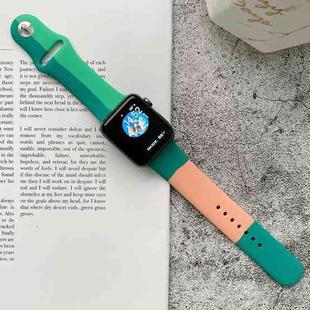 Silicone Color Matching Watch Band For Apple Watch Series 8&7 41mm / SE 2&6&SE&5&4 40mm / 3&2&1 38mm(Dark Green + Light Green + Orange)