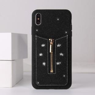 For iPhone XR Starry Sky Star Zipper Protective Case with Card Slot(Black)