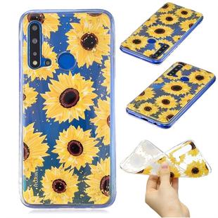 For Huawei Nova 5i Cartoon Pattern Gold Foil Style Dropping Glue TPU Soft Protective Case(Sunflower)