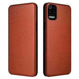 For LG K53 Carbon Fiber Texture Horizontal Flip TPU + PC + PU Leather Case with Card Slot(Brown)