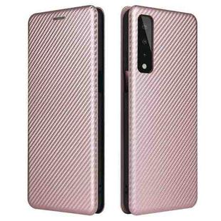 For LG Stylo 7 5G Carbon Fiber Texture Horizontal Flip TPU + PC + PU Leather Case with Card Slot(Pink)