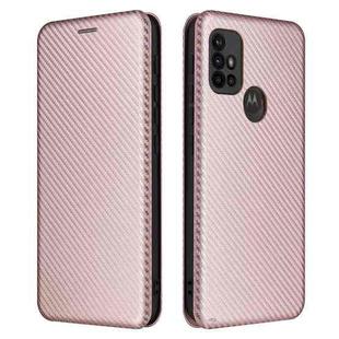 For Motorola Moto G30 / G10 Carbon Fiber Texture Horizontal Flip TPU + PC + PU Leather Case with Card Slot(Pink)
