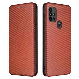 For Motorola Moto G30 / G10 Carbon Fiber Texture Horizontal Flip TPU + PC + PU Leather Case with Card Slot(Brown)