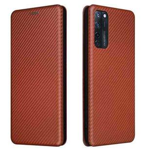 For ZTE Axon 20 5G / 4G Carbon Fiber Texture Horizontal Flip TPU + PC + PU Leather Case with Card Slot(Brown)