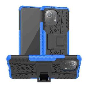 For Xiaomi Mi 11 Tire Texture Shockproof TPU+PC Protective Case with Holder(Blue)