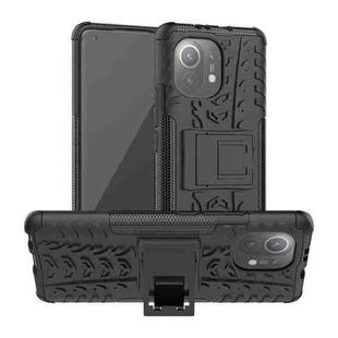 For Xiaomi Mi 11 Tire Texture Shockproof TPU+PC Protective Case with Holder(Black)