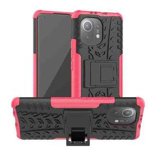 For Xiaomi Mi 11 Tire Texture Shockproof TPU+PC Protective Case with Holder(Pink)