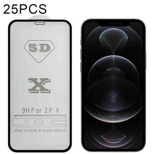 For iPhone 12 / 12 Pro 25pcs 9H 5D Full Glue Full Screen Tempered Glass Film(Black)