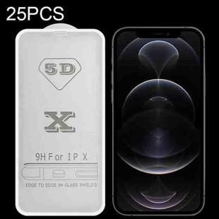 For iPhone 12 / 12 Pro 25pcs 9H 5D Full Glue Full Screen Tempered Glass Film(White)
