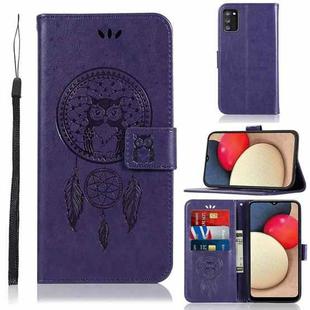 For Samsung Galaxy A02s EU Version Wind Chime Owl Embossing Pattern Horizontal Flip Leather Case with Holder & Card Slots & Wallet(Purple)