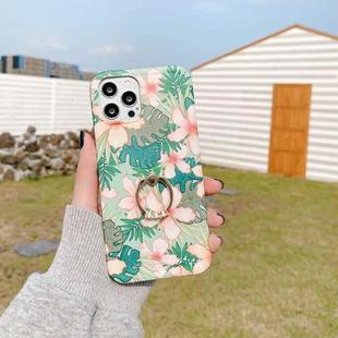 For iPhone 11 Retro Flower Pattern Shockproof Case with Ring Holder (White)