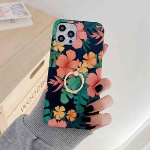 Retro Flower Pattern Shockproof Case with Ring Holder For iPhone 11 Pro(Pink)
