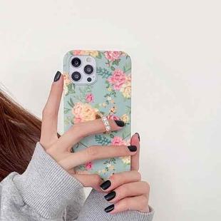For iPhone 11 Small Floral Pattern Shockproof Case with Ring Holder (Light Green)